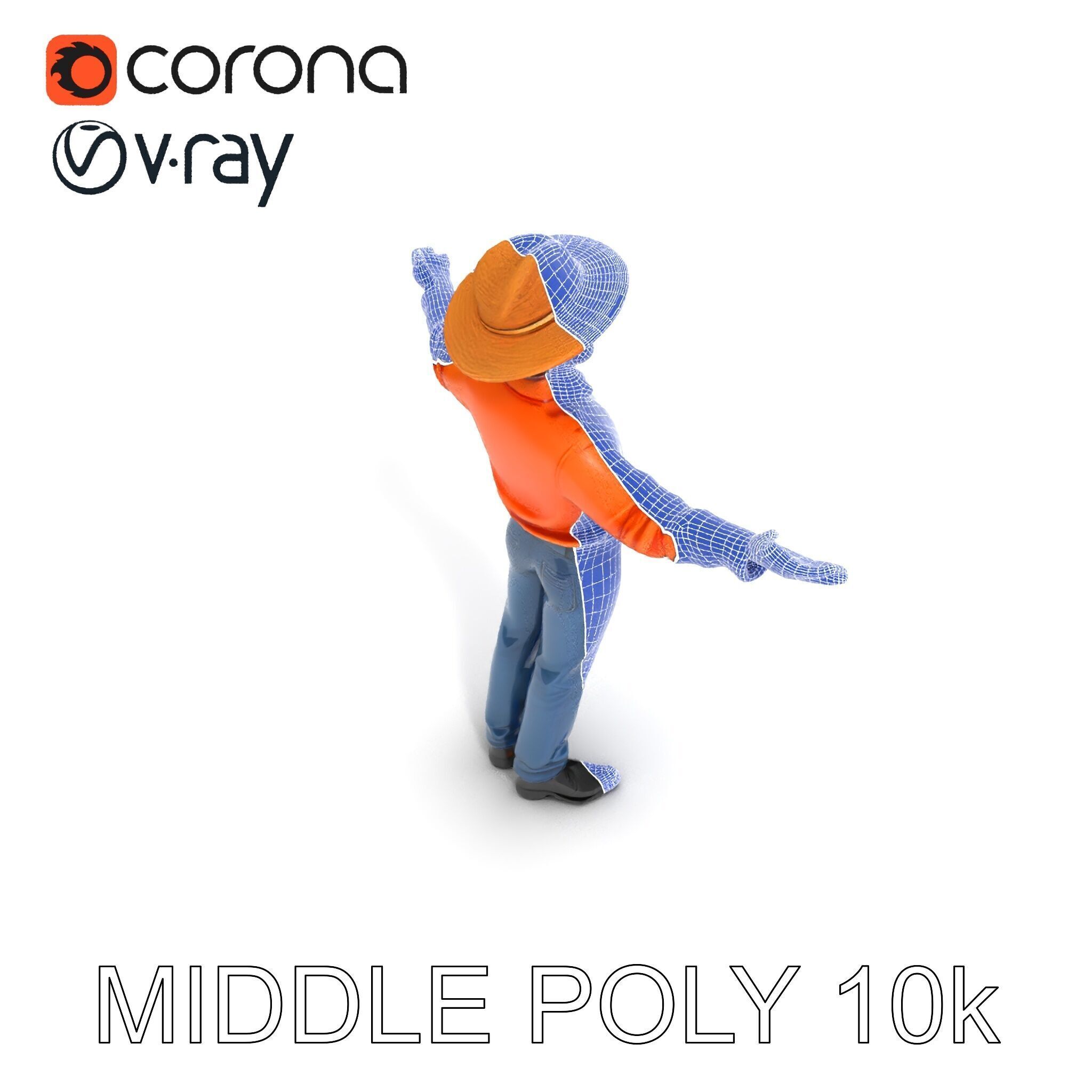 Smiling Farmer with Hat D Character Model Low-poly 3D model_9