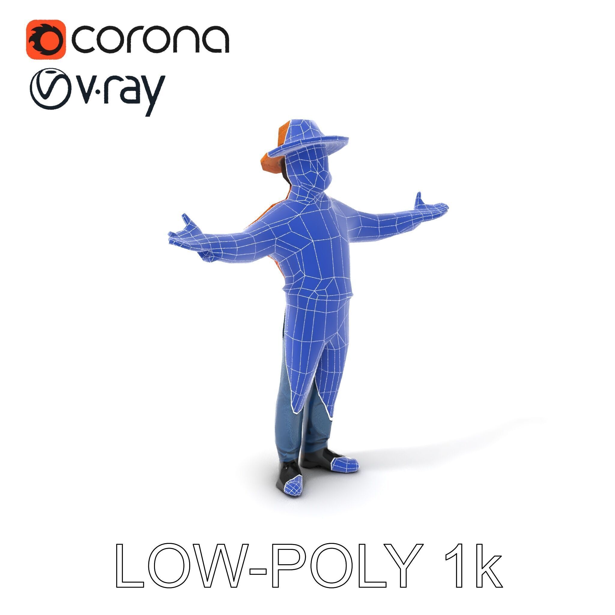 Smiling Farmer with Hat D Character Model Low-poly 3D model_30