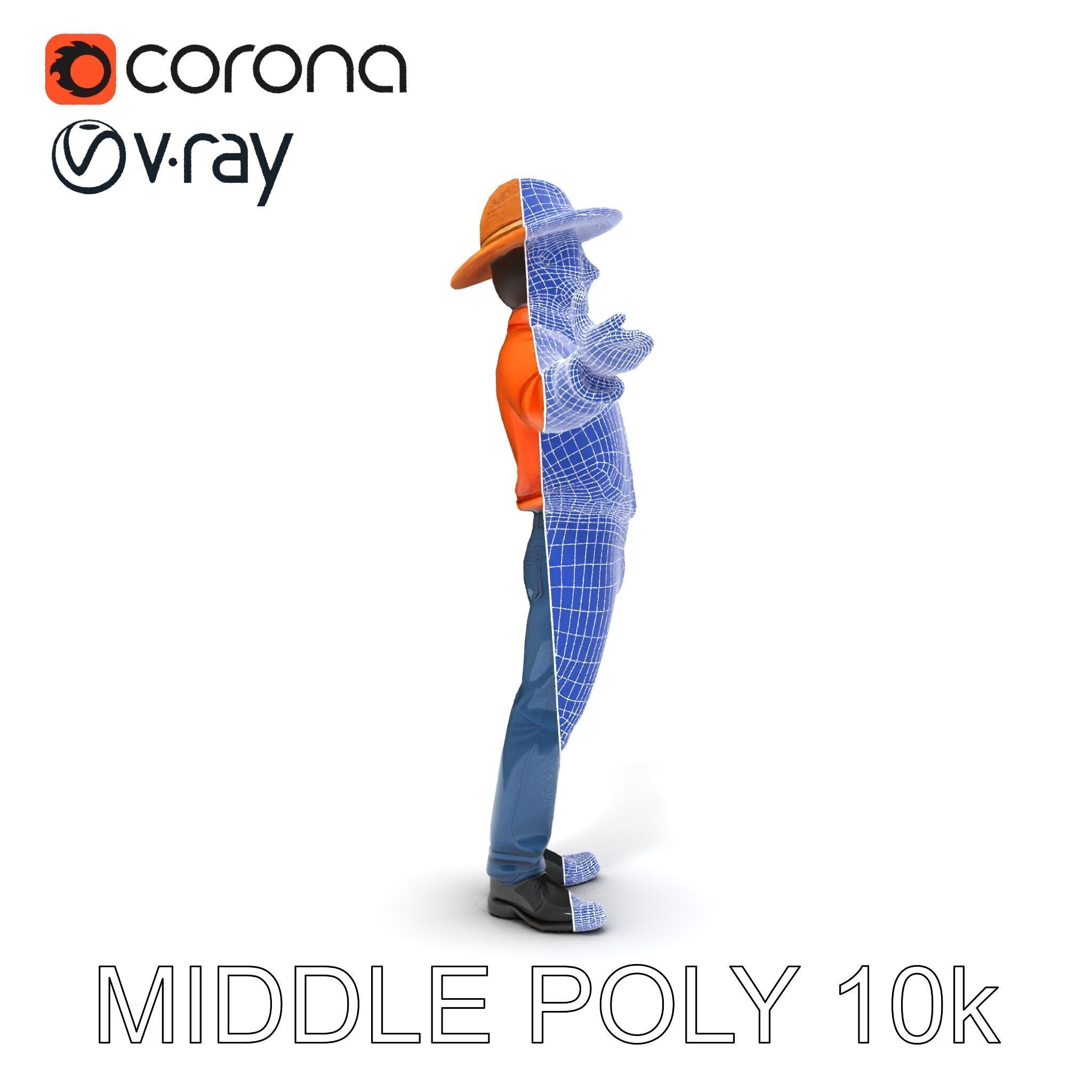 Smiling Farmer with Hat D Character Model Low-poly 3D model_20