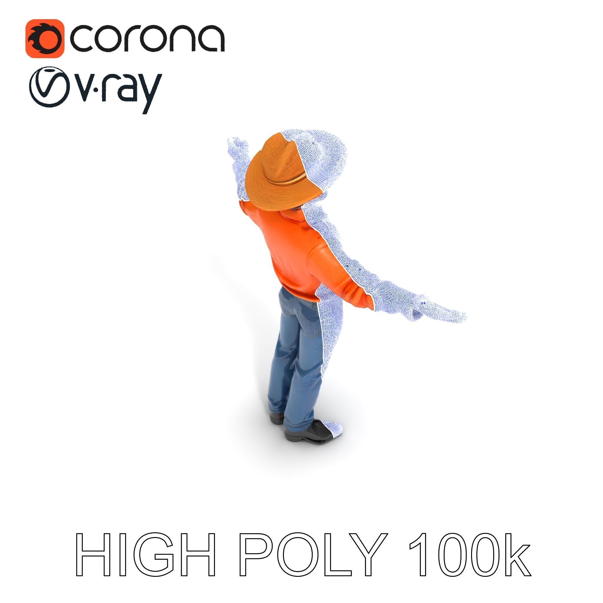 Smiling Farmer with Hat D Character Model Low-poly 3D model_28