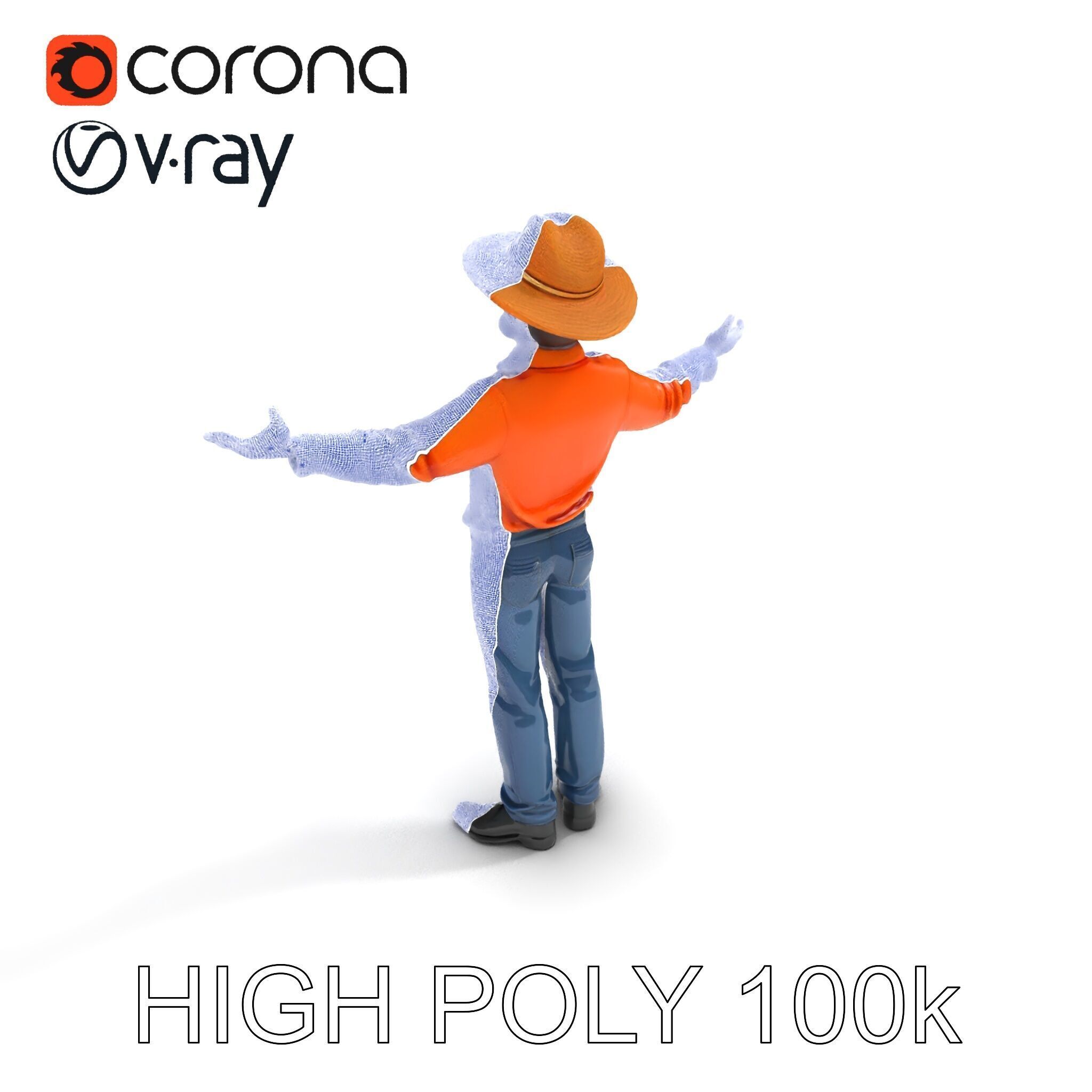 Smiling Farmer with Hat D Character Model Low-poly 3D model_11