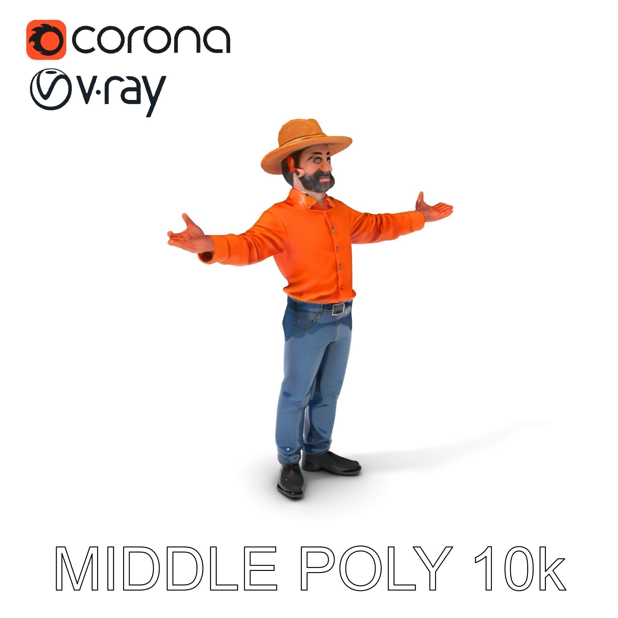 Smiling Farmer with Hat D Character Model Low-poly 3D model_12