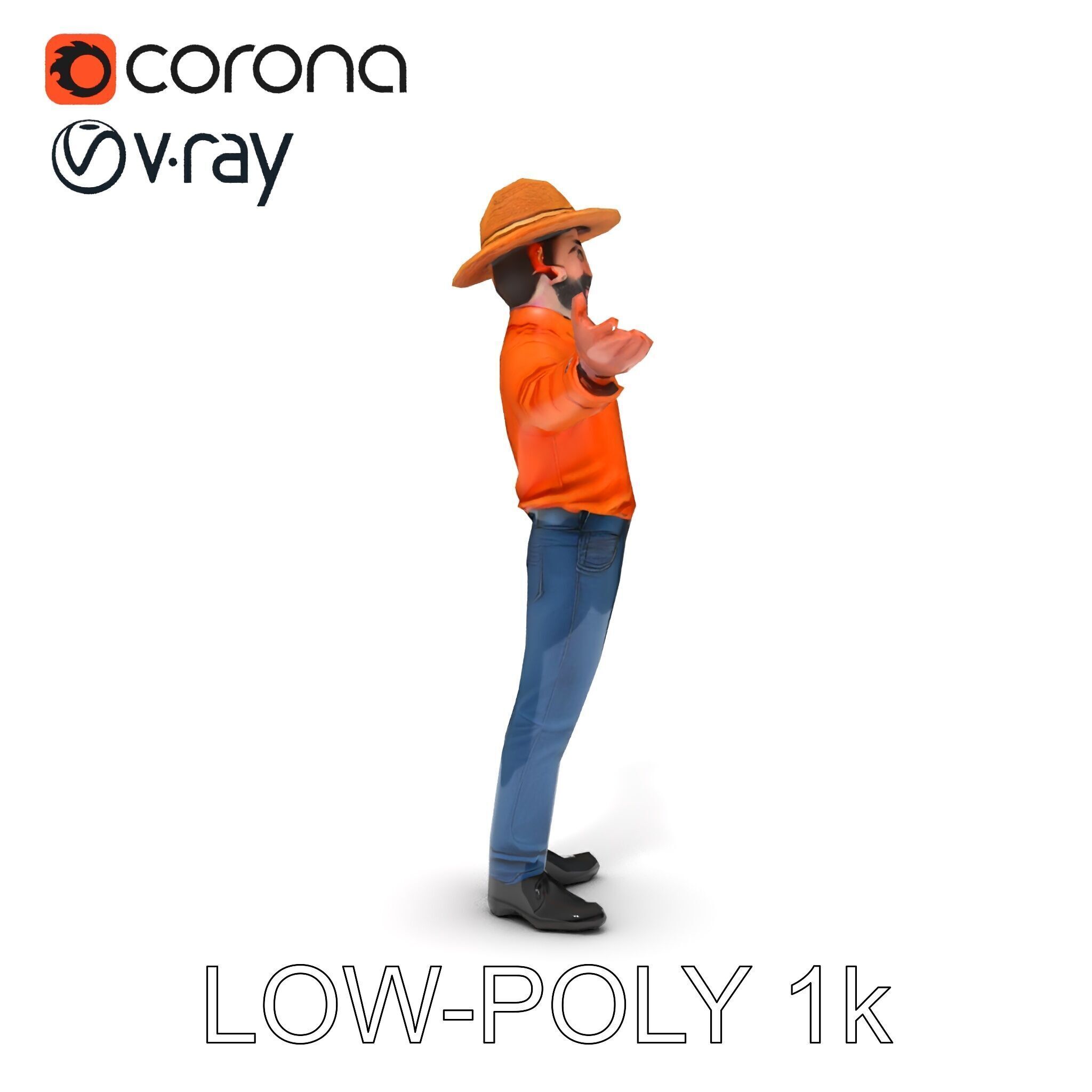 Smiling Farmer with Hat D Character Model Low-poly 3D model_13
