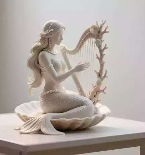Shell Harp Siren Seated Mermaid Sculpture 3D print model Shell Harp Siren Seated Mermaid Sculpture 3D print model