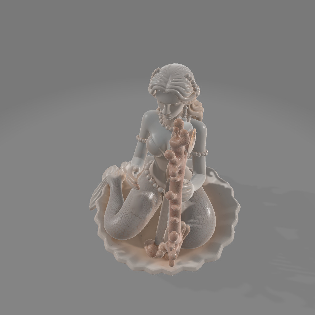 Shell Harp Siren Seated Mermaid Sculpture 3D print model_2