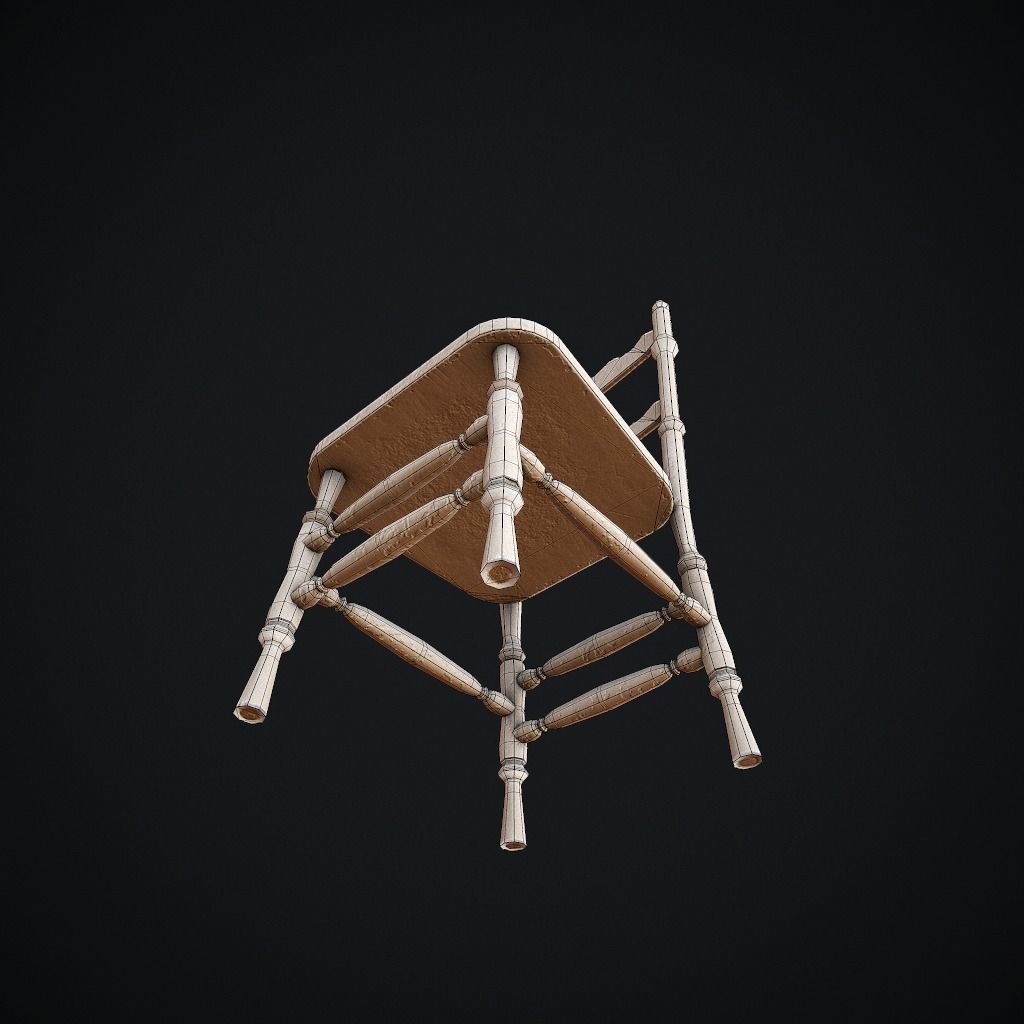 Old Chair pbr Low-poly 3D model_14