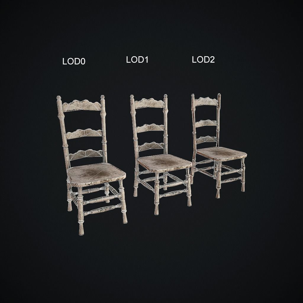 Old Chair pbr Low-poly 3D model_9