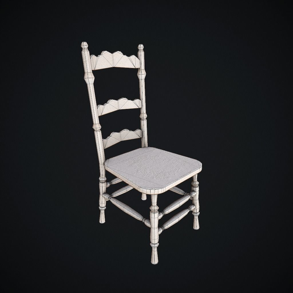 Old Chair pbr Low-poly 3D model_11