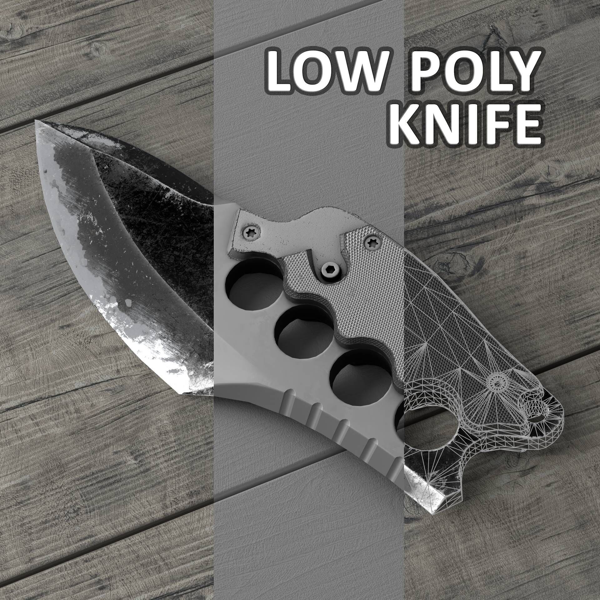 Combat hunter knife low poly Low-poly 3D model_1