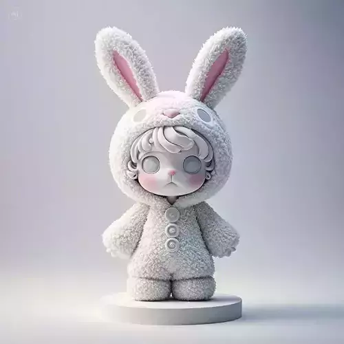 Fluffy Bunny Child Standing Figure Sculpture