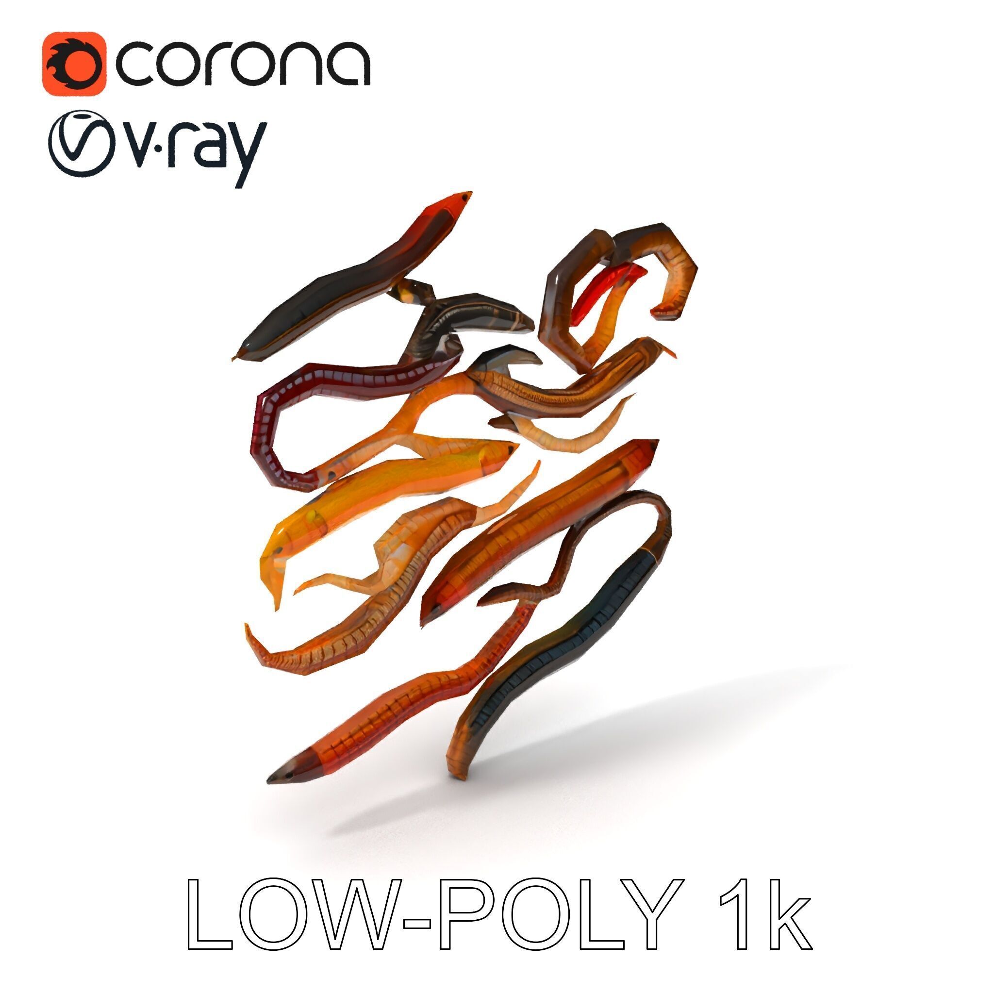 Realistic Earthworm Model Pack with HighDetail PBR Textures Low-poly 3D model_23
