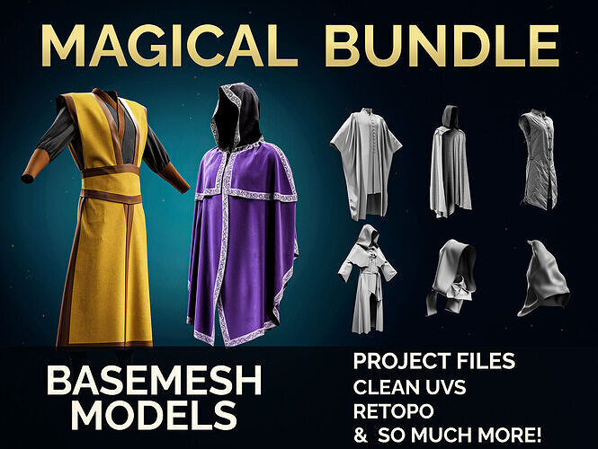 Ultimate Fantasy Outfit Bundle - 75 Basemesh Models 3D model