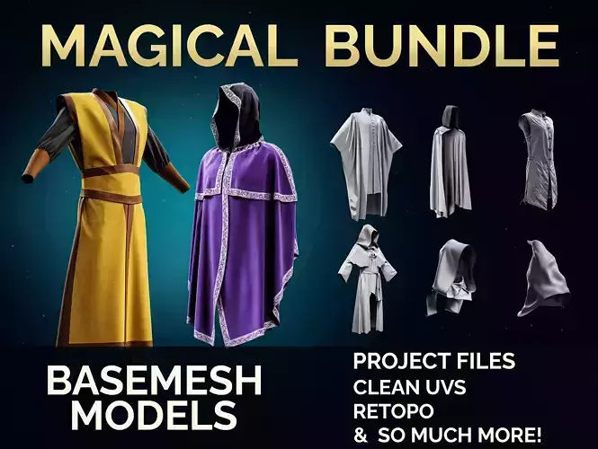 Ultimate Fantasy Outfit Bundle - 75 Basemesh Models 3D model