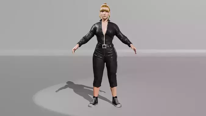 Blonde Girl in Black Outfit Low-poly 3D model