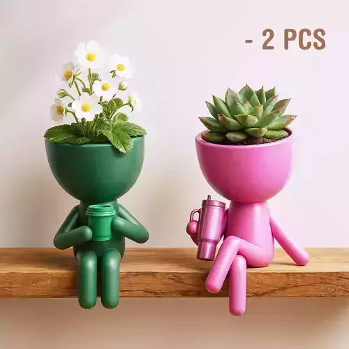 People Planter Set  Plant Buddy Planter  Coffee Stanley Cup 3D print model