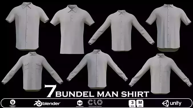 7-Piece 3D Mens Shirt Bundle - Dress Polo and Casual Styles