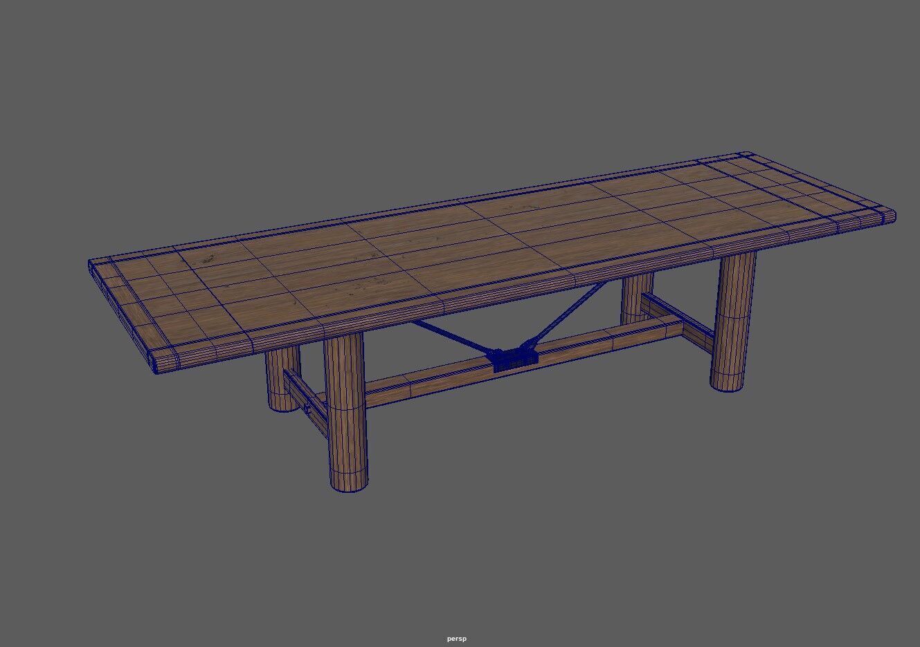 Extendable Wooden Dining Table Harvest Style Low-poly 3D model_8