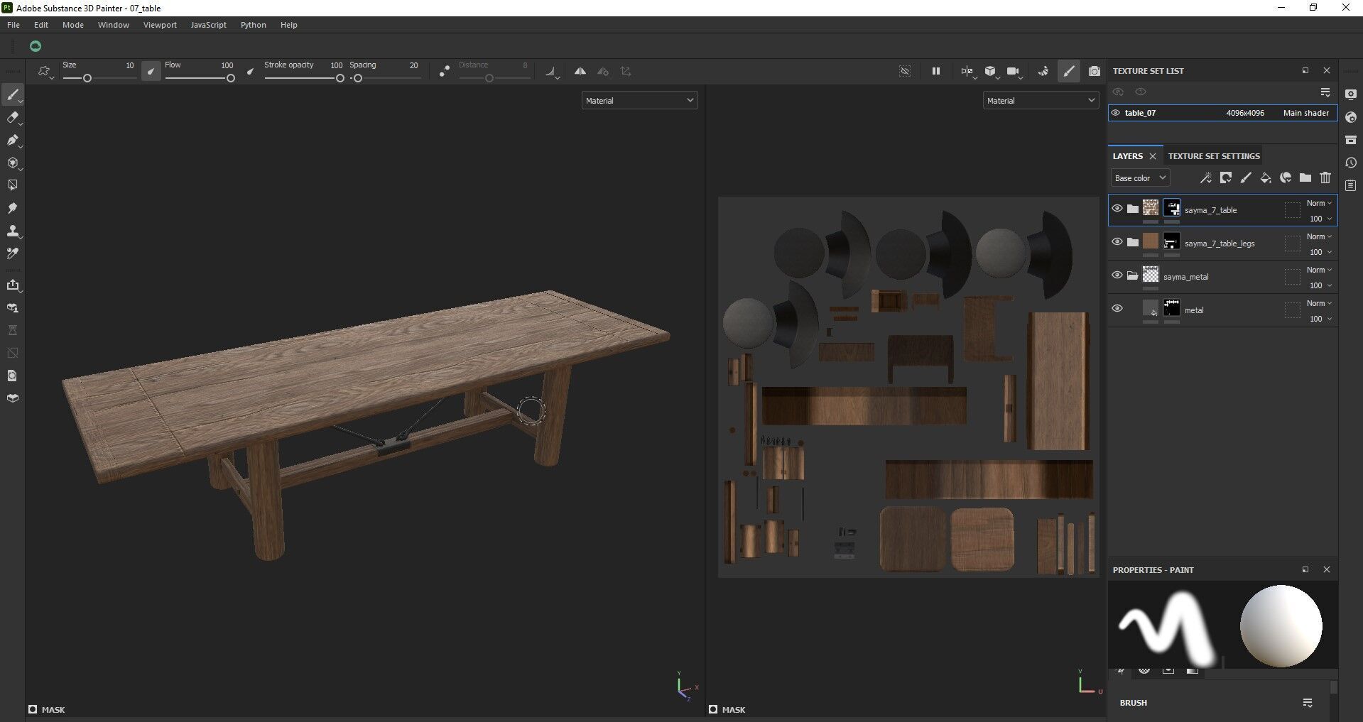Extendable Wooden Dining Table Harvest Style Low-poly 3D model_20