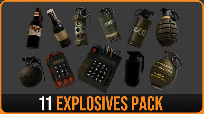 11 Explosives Pack Low-poly 3D model