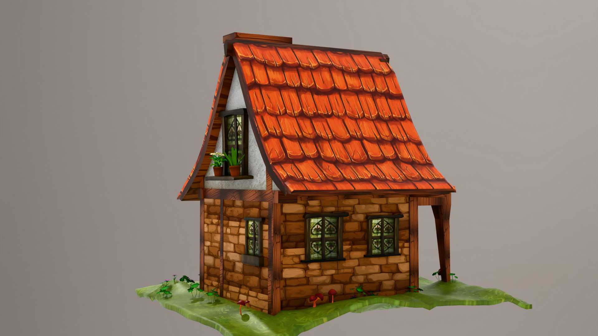 Medieval House Low-poly 3D model_3