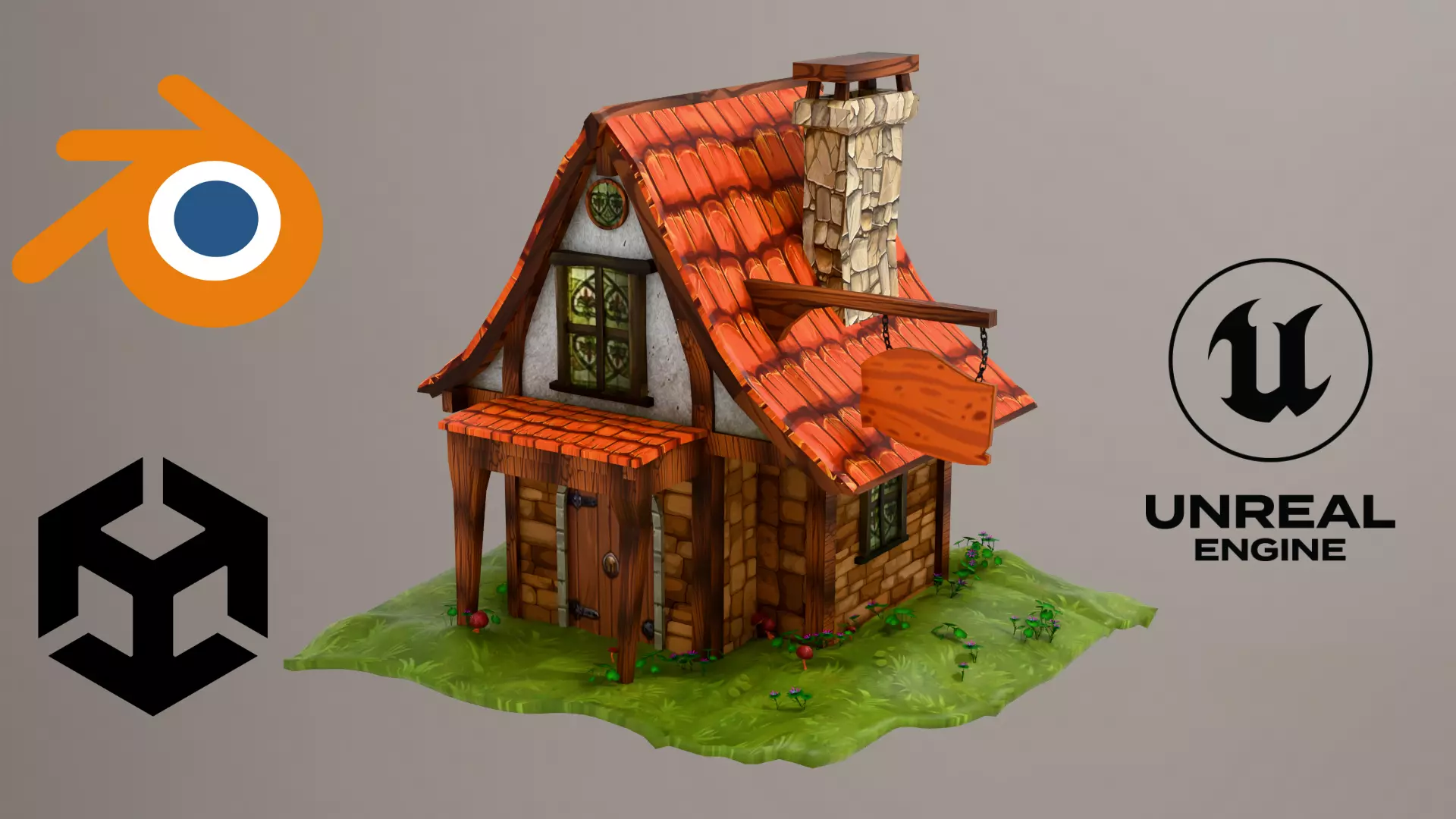Medieval House Low-poly 3D model_0