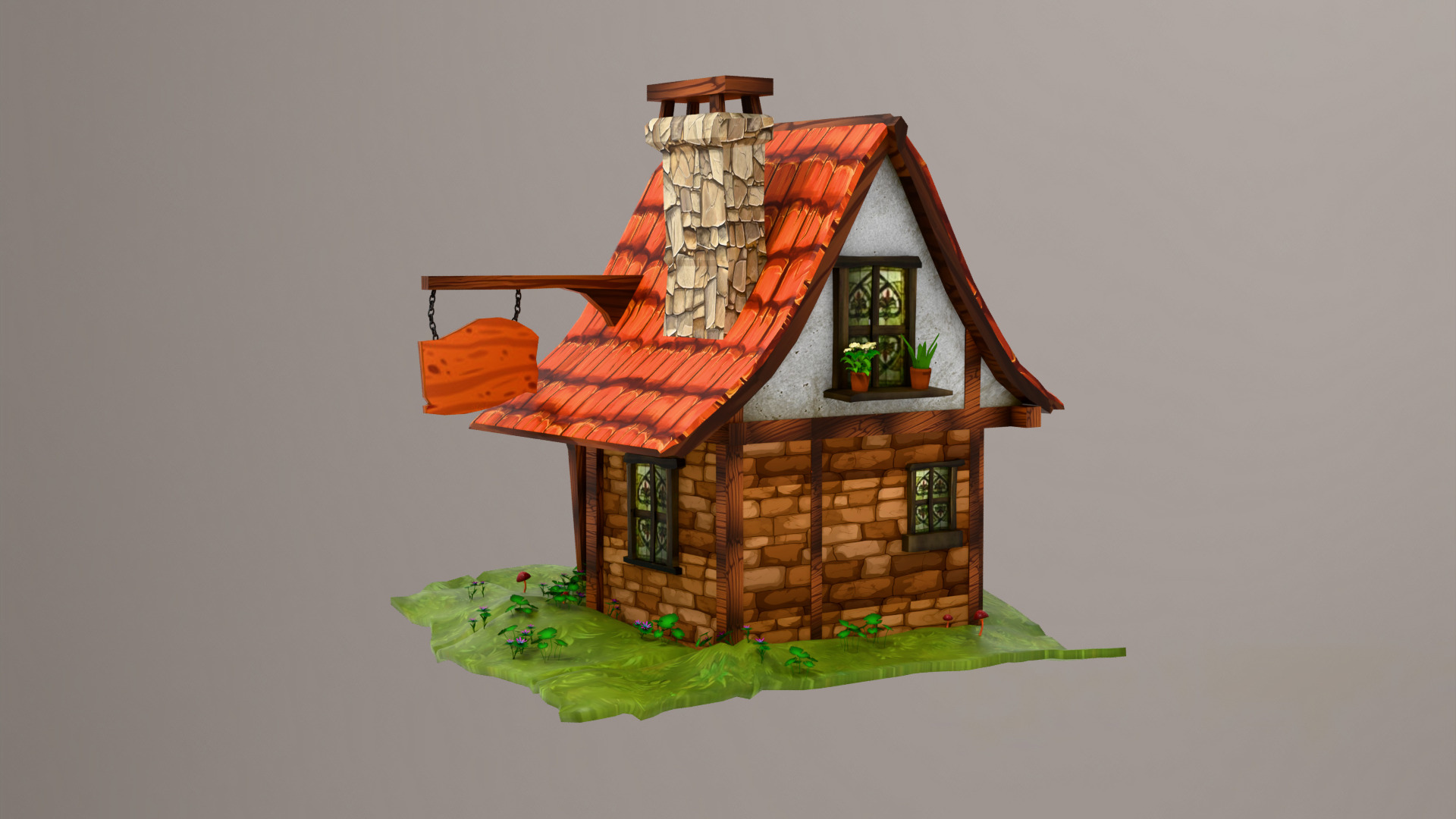 Medieval House Low-poly 3D model_4
