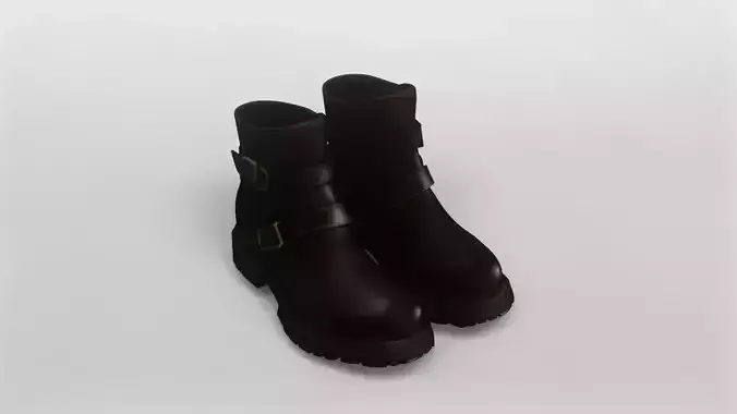 Realistic Brown Leather Ankle Boots 3D Model