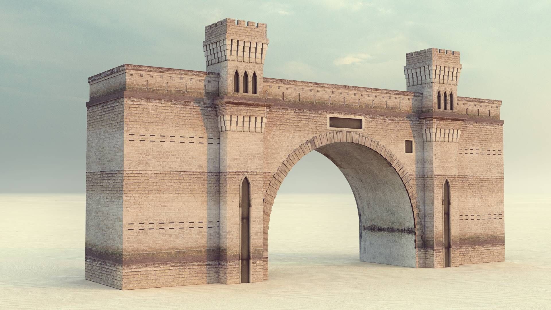 Railway Tunnel Entrance Low-poly 3D model_14