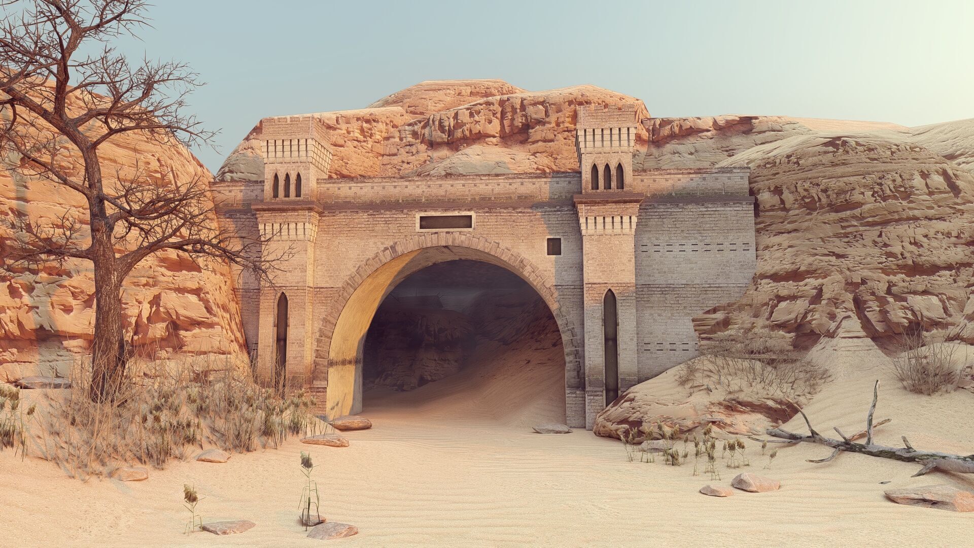 Railway Tunnel Entrance Low-poly 3D model_18