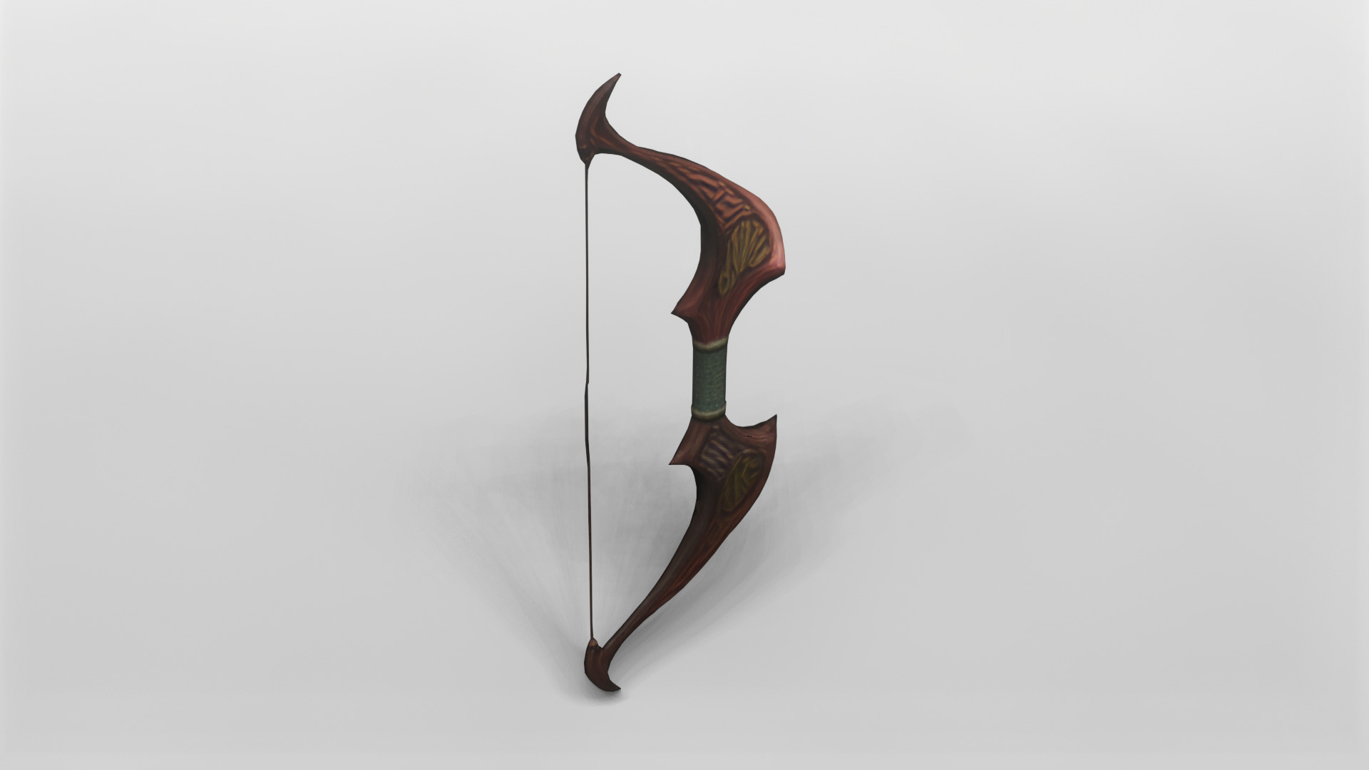 Ornate Wooden Bow with Intricate Carvings 3D model_1