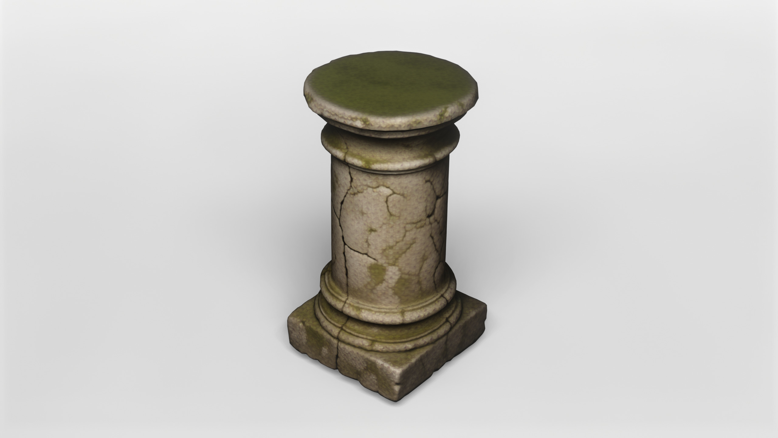 Ancient Cracked Stone Pillar Base 3D model_1
