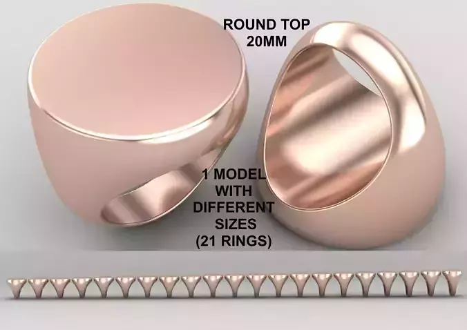 Round Signet Ring Base 20MM top in All sizes 182-MWC
