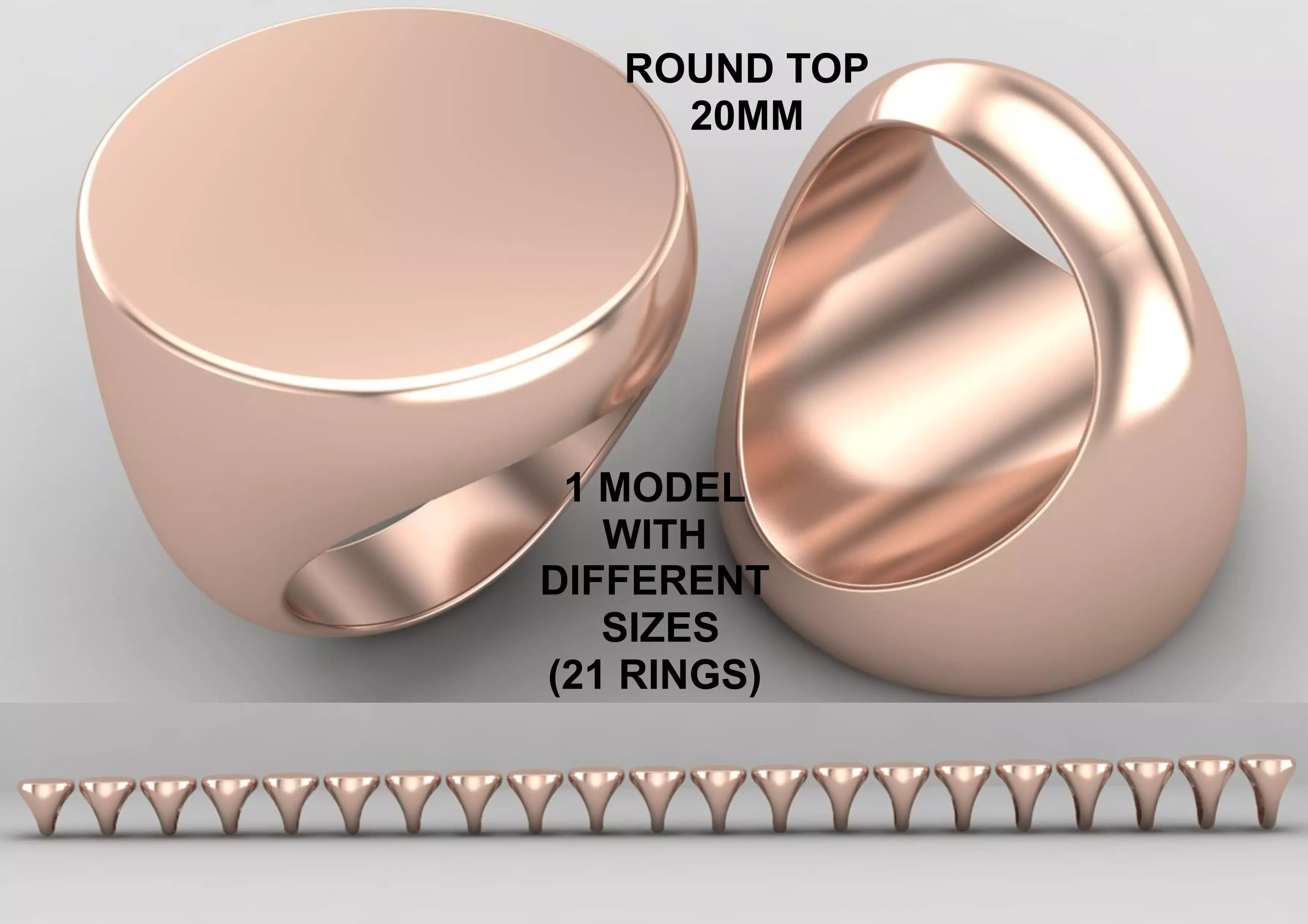 Round Signet Ring Base 20MM top in All sizes 182-MWC 3D print model