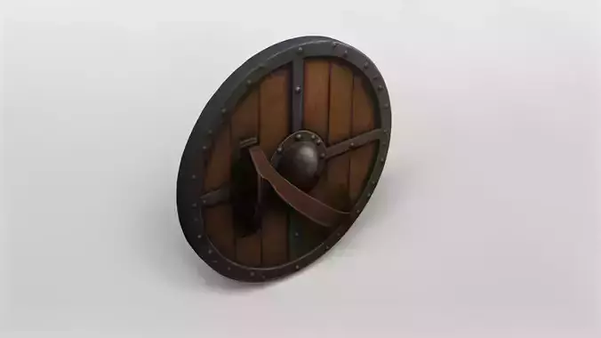 Medieval Wooden Round Shield with Metal Reinforcements