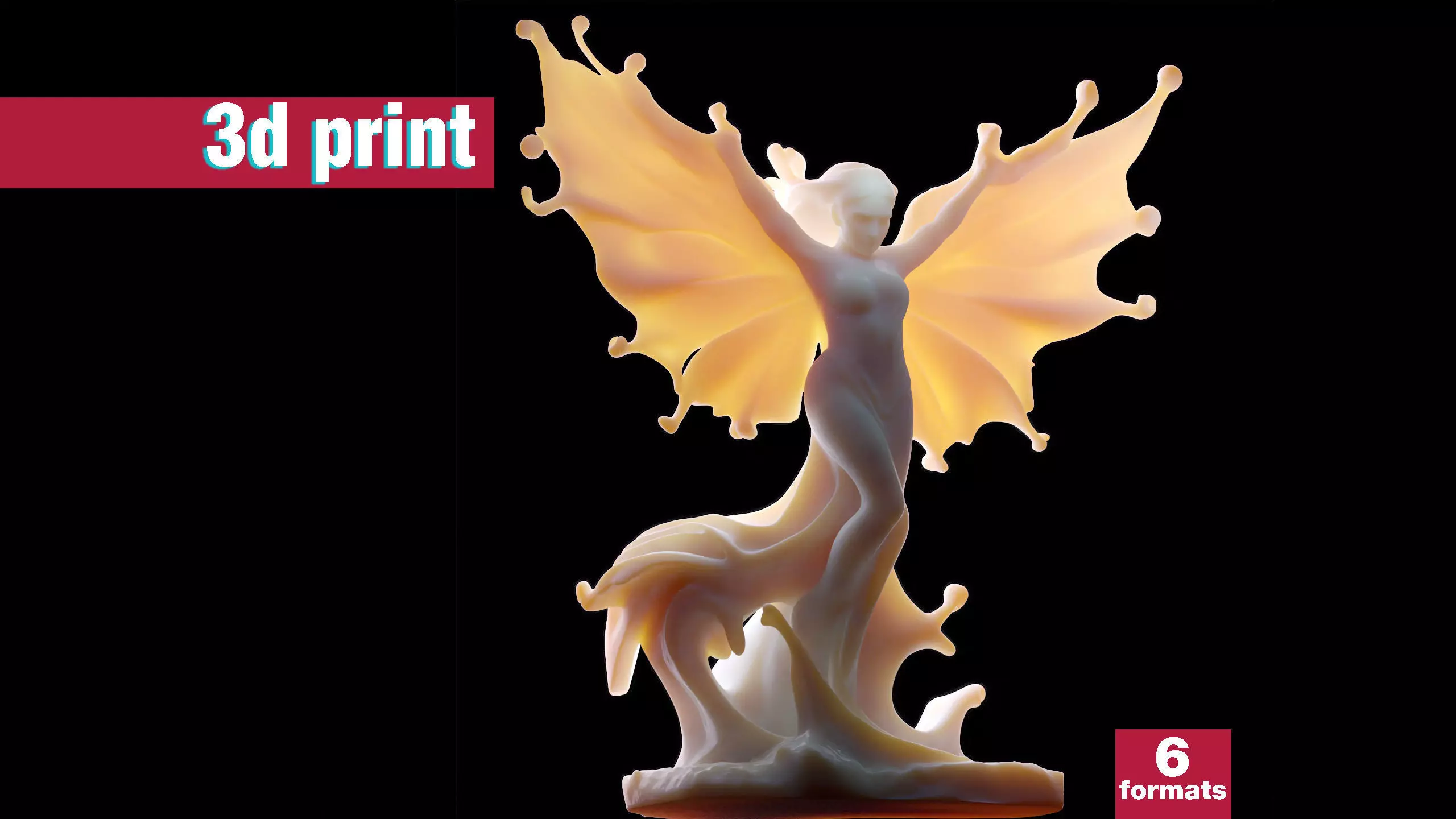 Elegant Fantasy Fairy Statue with Flowing Wings 3D print model