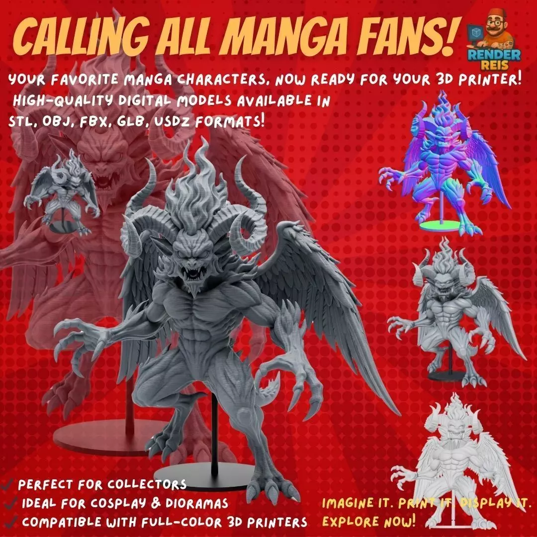 Flame-Headed Dreadlord   Mythical Demon King 3D Print Model 3D model_0