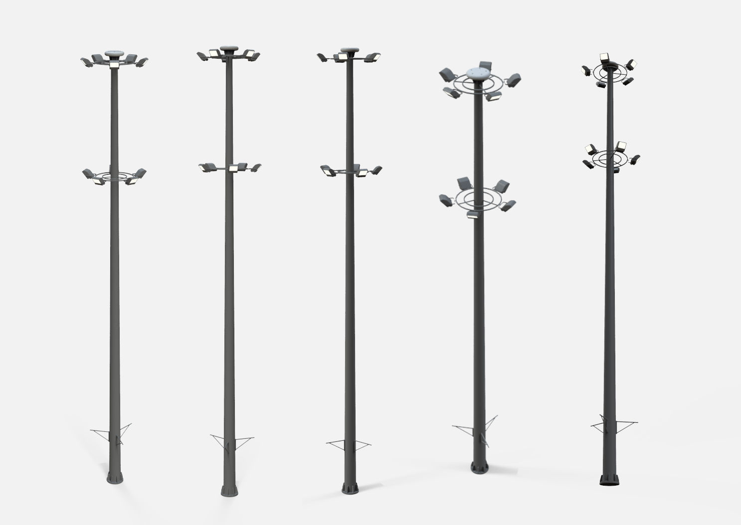 floodlight 2 four street light poles 3D model_9