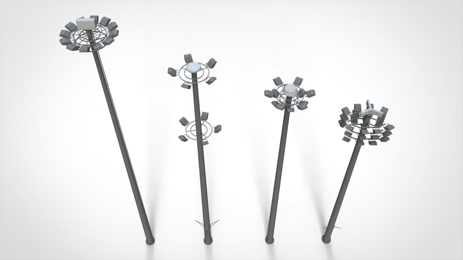 floodlight 2 four street light poles 3D model_2