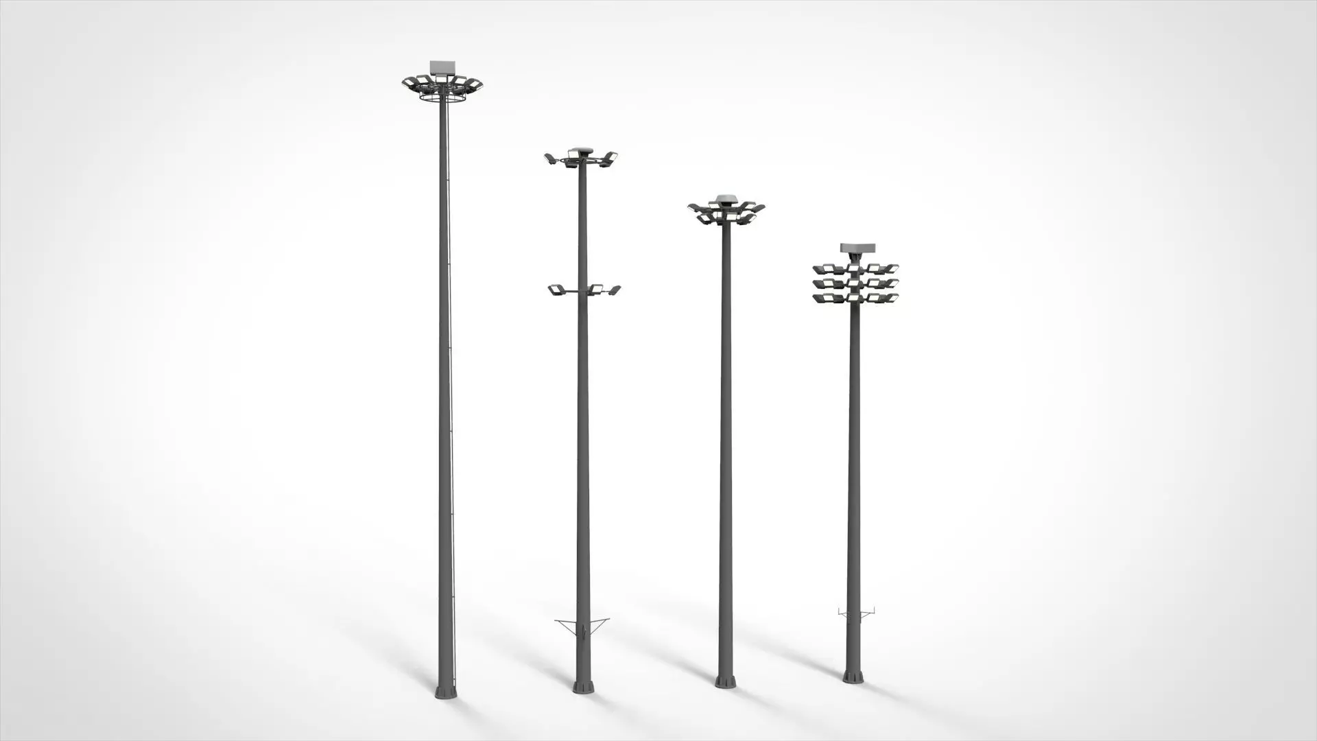 floodlight 2 four street light poles 3D model_0