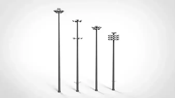 floodlight 2 four street light poles 3D model