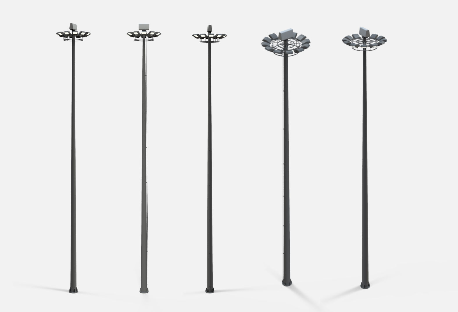 floodlight 2 four street light poles 3D model_4
