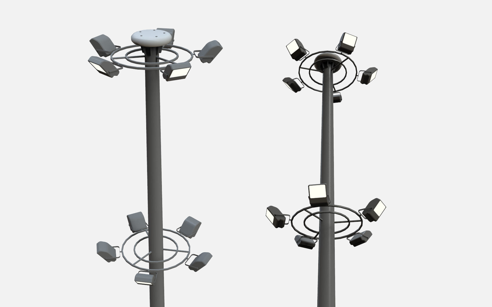 floodlight 2 four street light poles 3D model_10