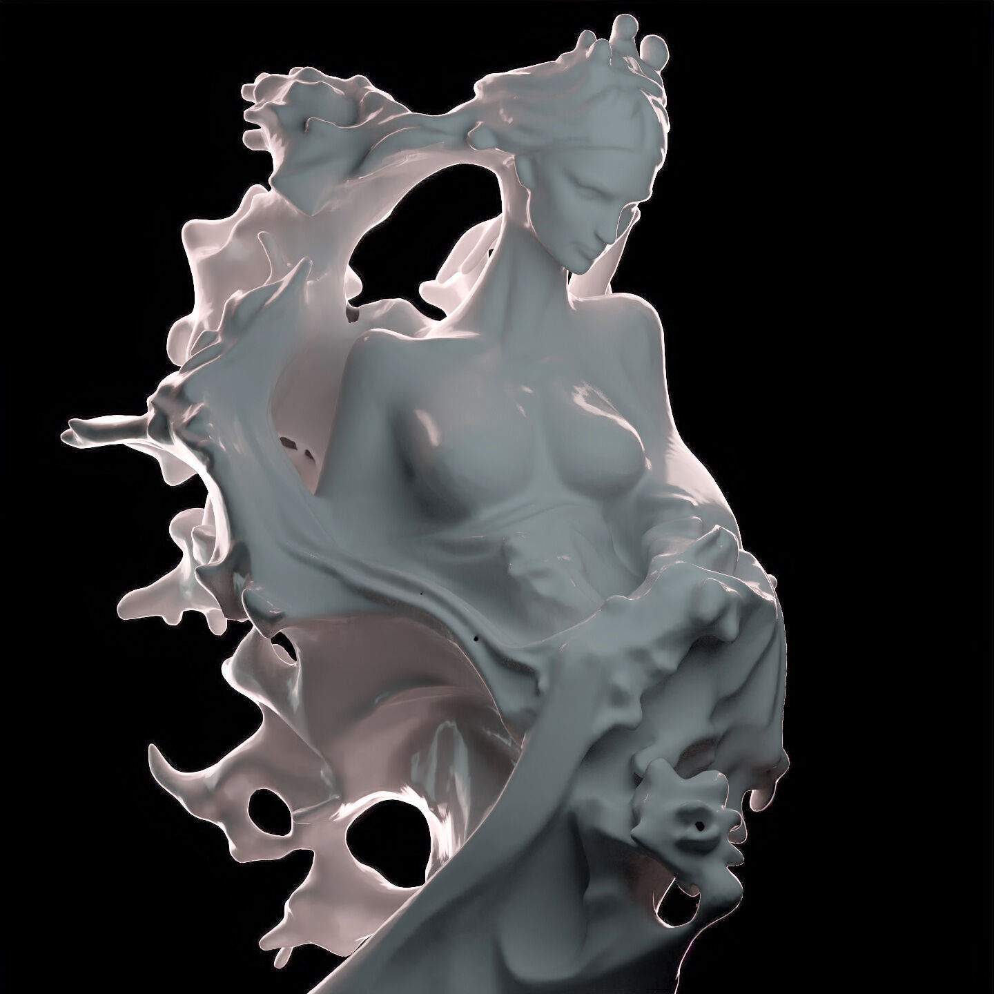 Abstract Ethereal Woman Flowing Spirit Statue 3D print model_2
