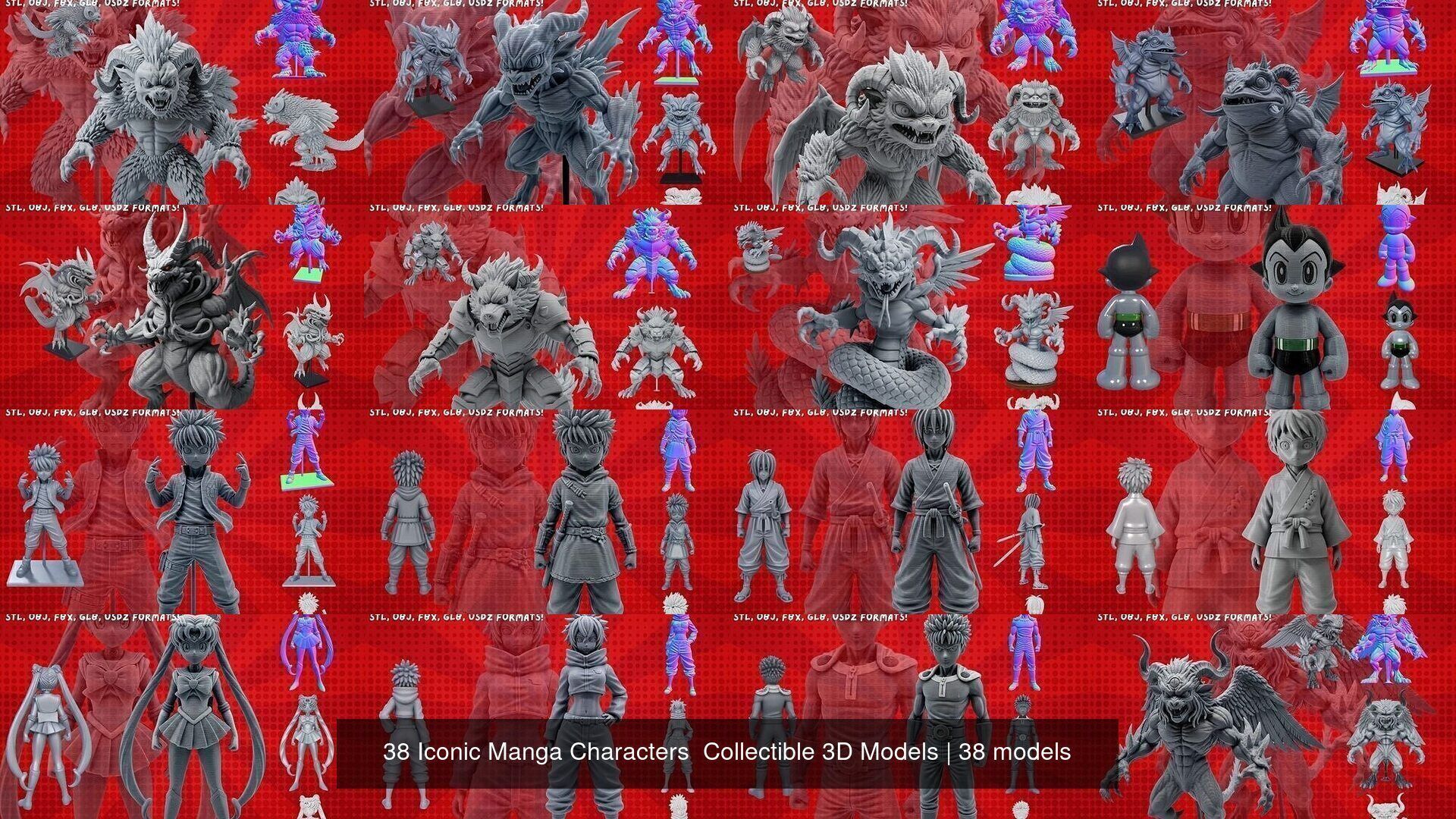 38 Iconic Manga Characters  Collectible 3D Models 3D Model Collection_3