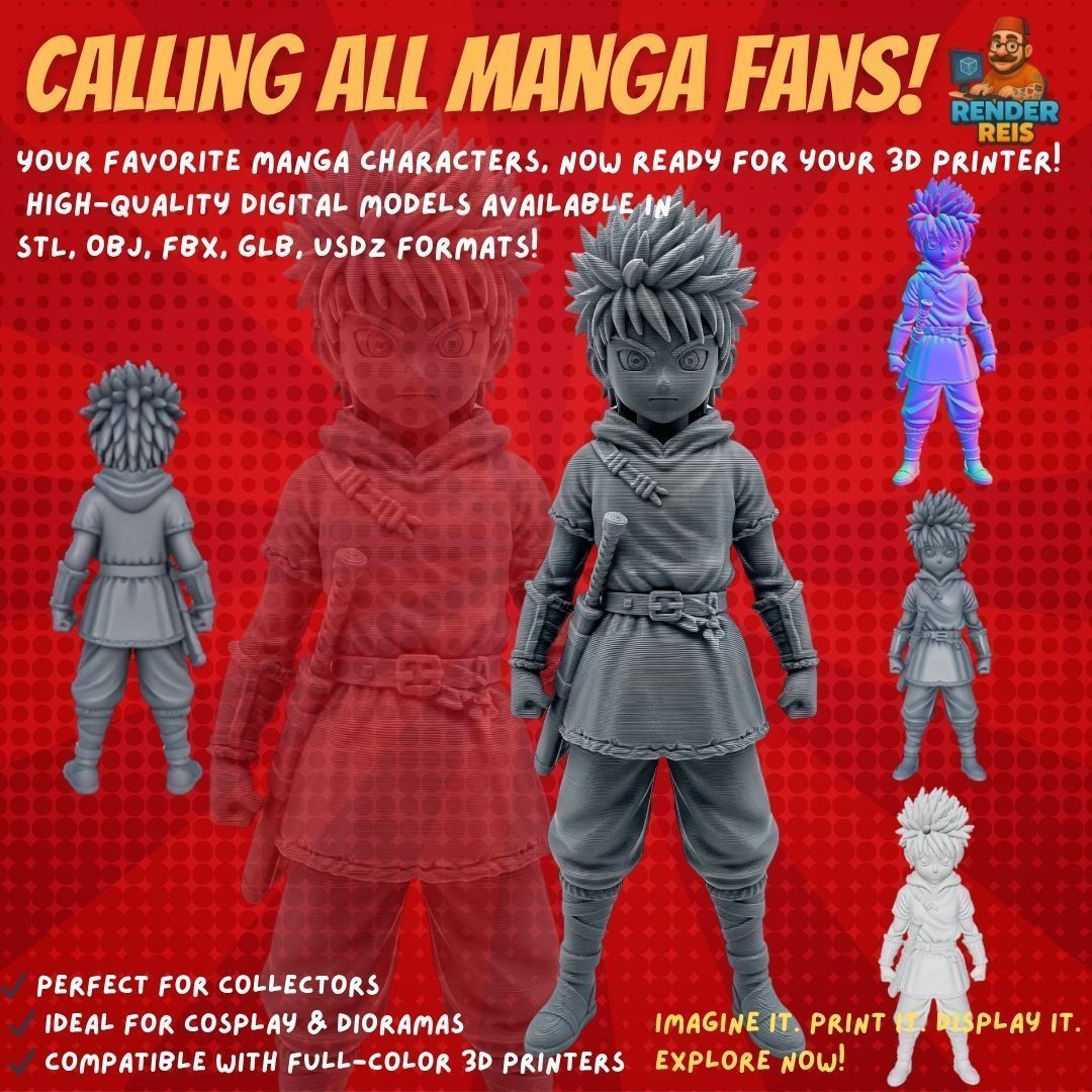 38 Iconic Manga Characters  Collectible 3D Models 3D Model Collection_38