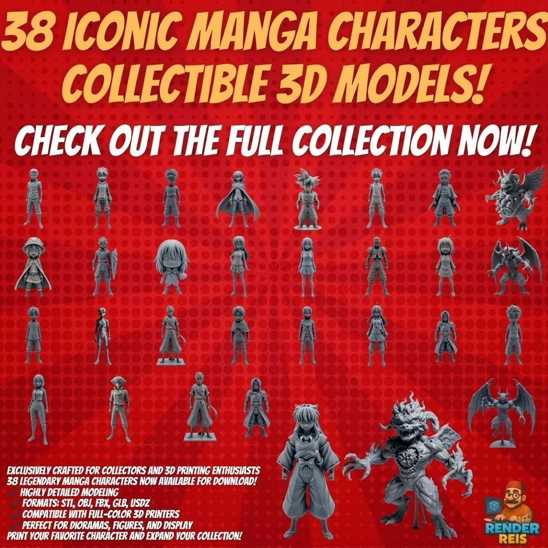 38 Iconic Manga Characters  Collectible 3D Models 3D Model Collection_0