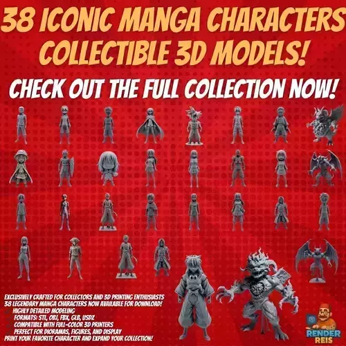 38 Iconic Manga Characters  Collectible 3D Models 3D Model Collection