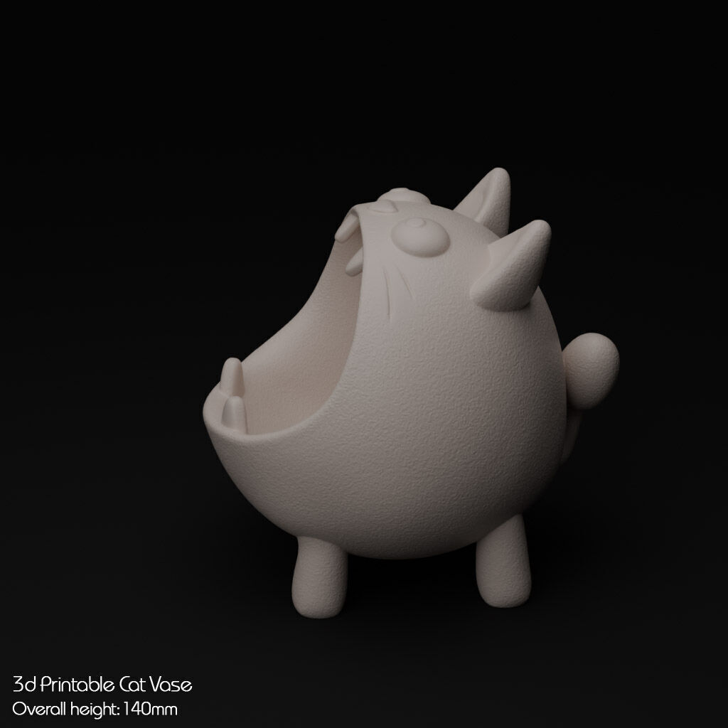 Hungry Cat Vase 3D print model_3