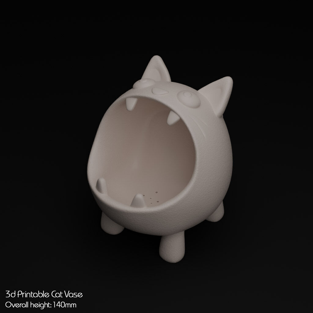 Hungry Cat Vase 3D print model_1