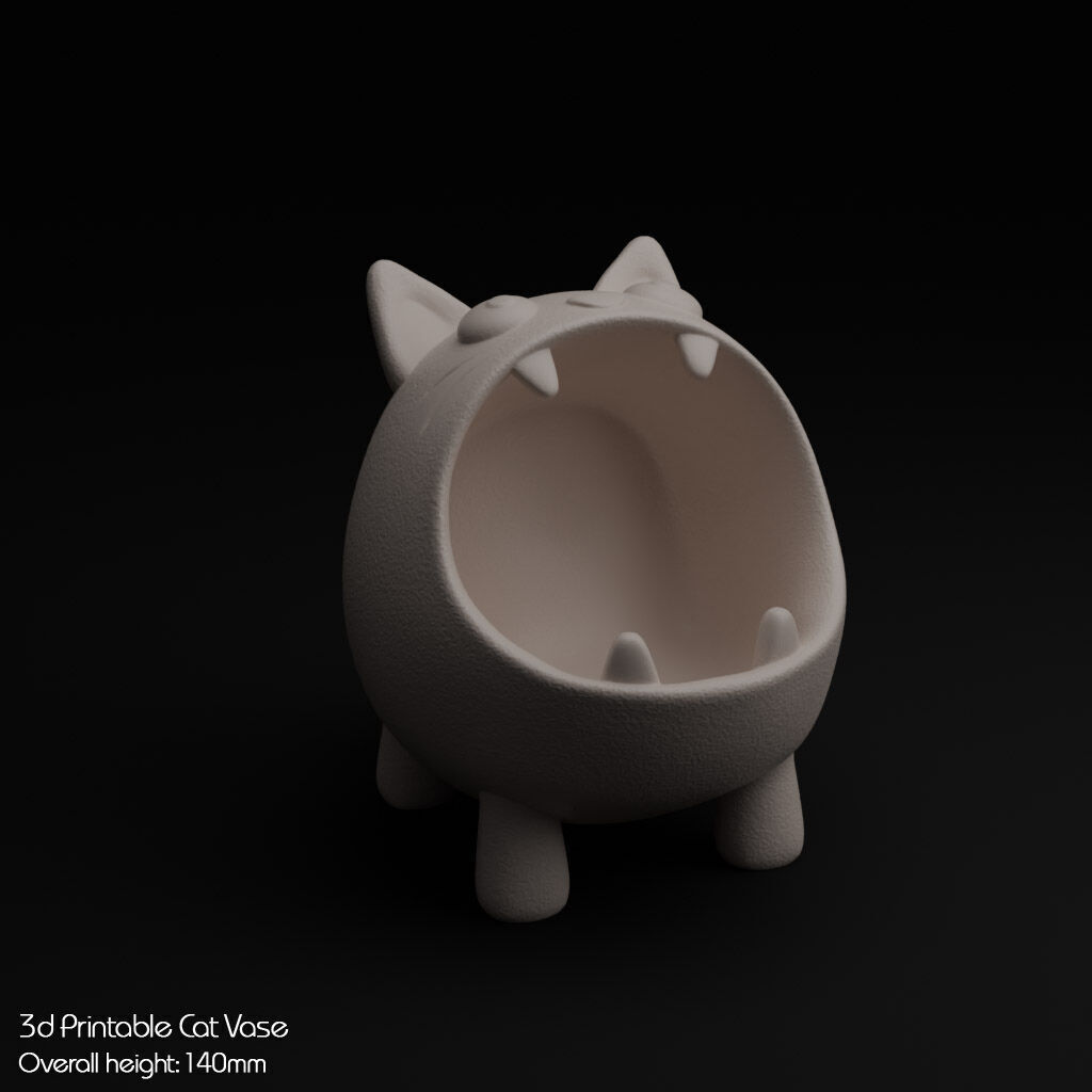 Hungry Cat Vase 3D print model_4